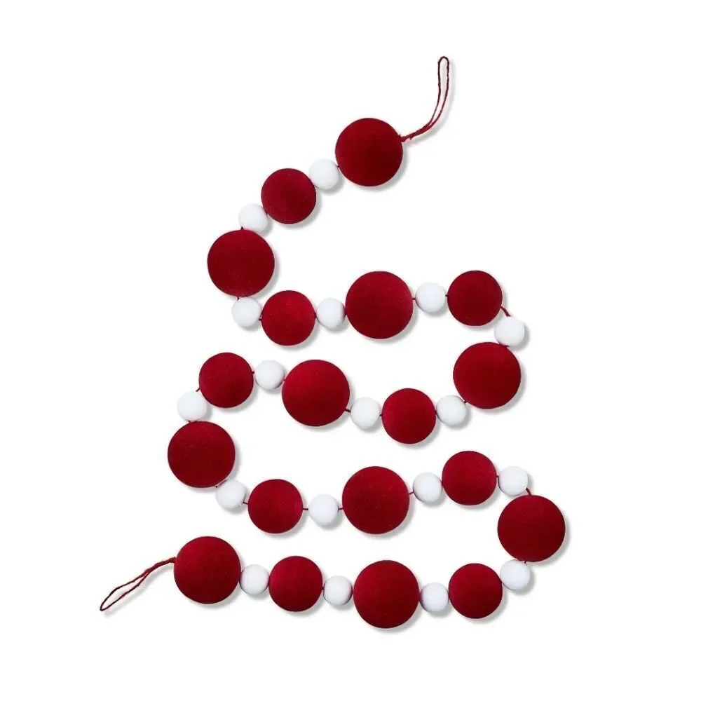 65 inch Red / White Flocked Ball Christmas Garland, New
